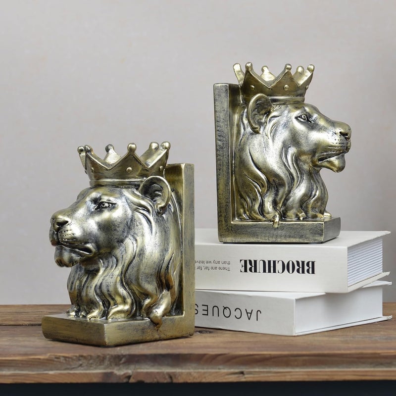 Kakizzy Vintage Gold Lion Book Ends,Animal Decorative Bookends,Resin Book Holder,Luxurious Book Ends for Shelves Rooms Office Home Decor,Unique Book Lover Gift(Gold Lion) - Image 4